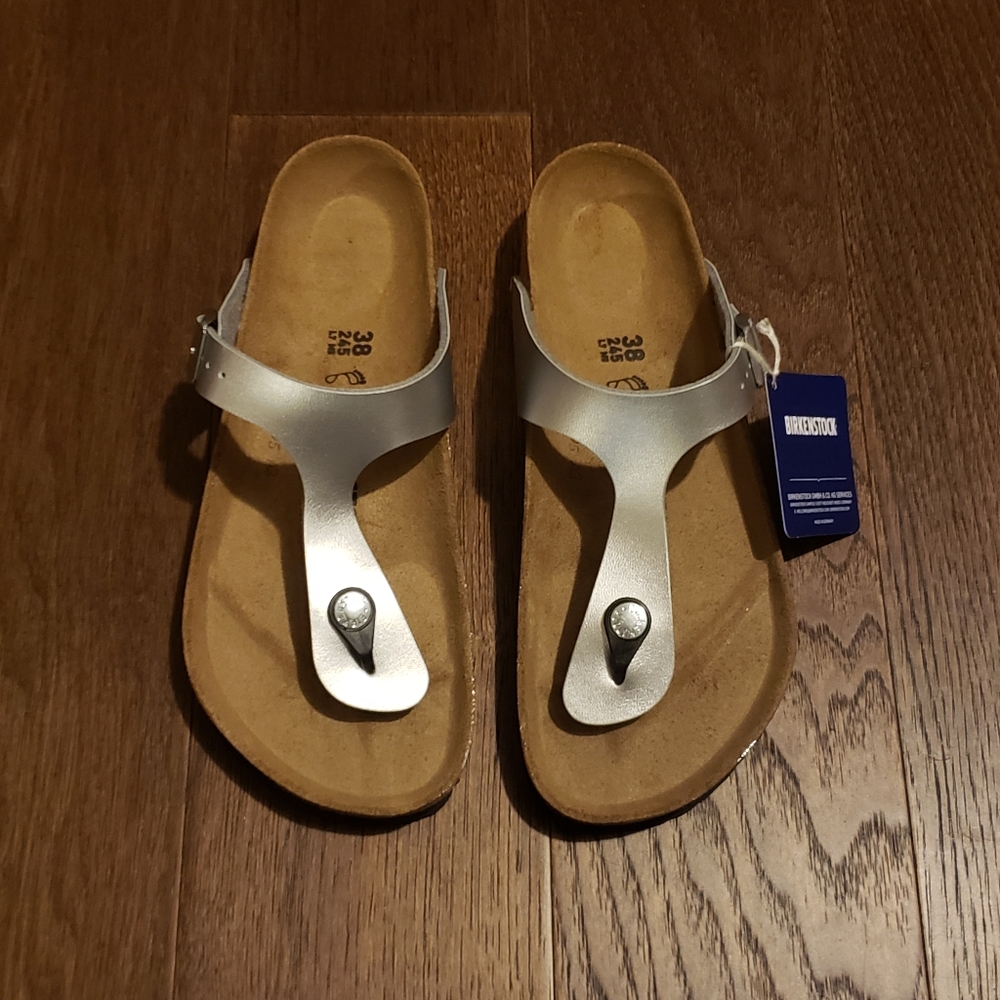 Birkenstock 38 7 8 silver given sandal flip flop